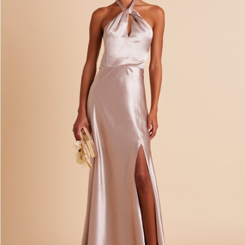 Monica Shiny Satin Dress- Taupe